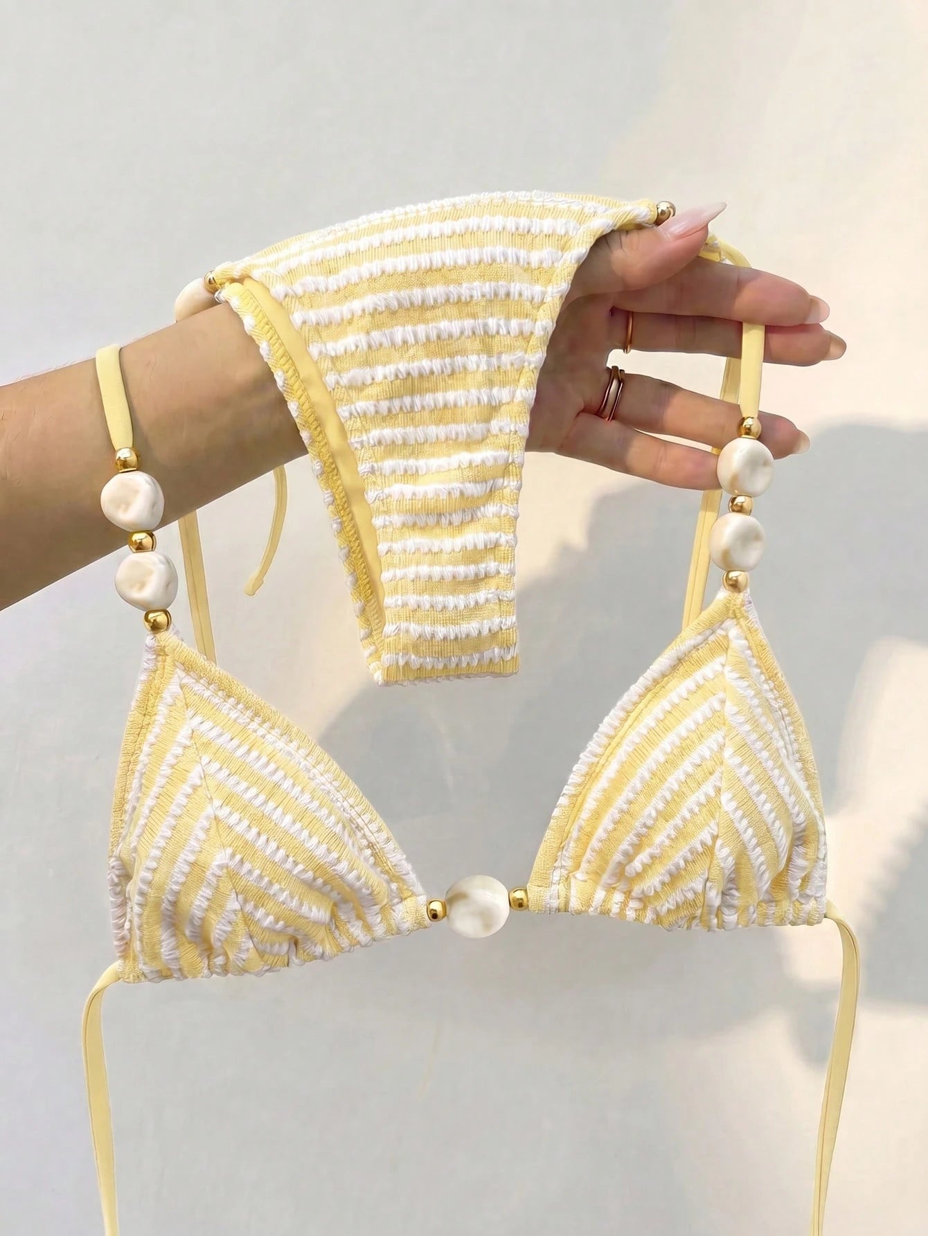 Bikinx Women's Striped Color-Block Textured Halter Bikini With Beaded