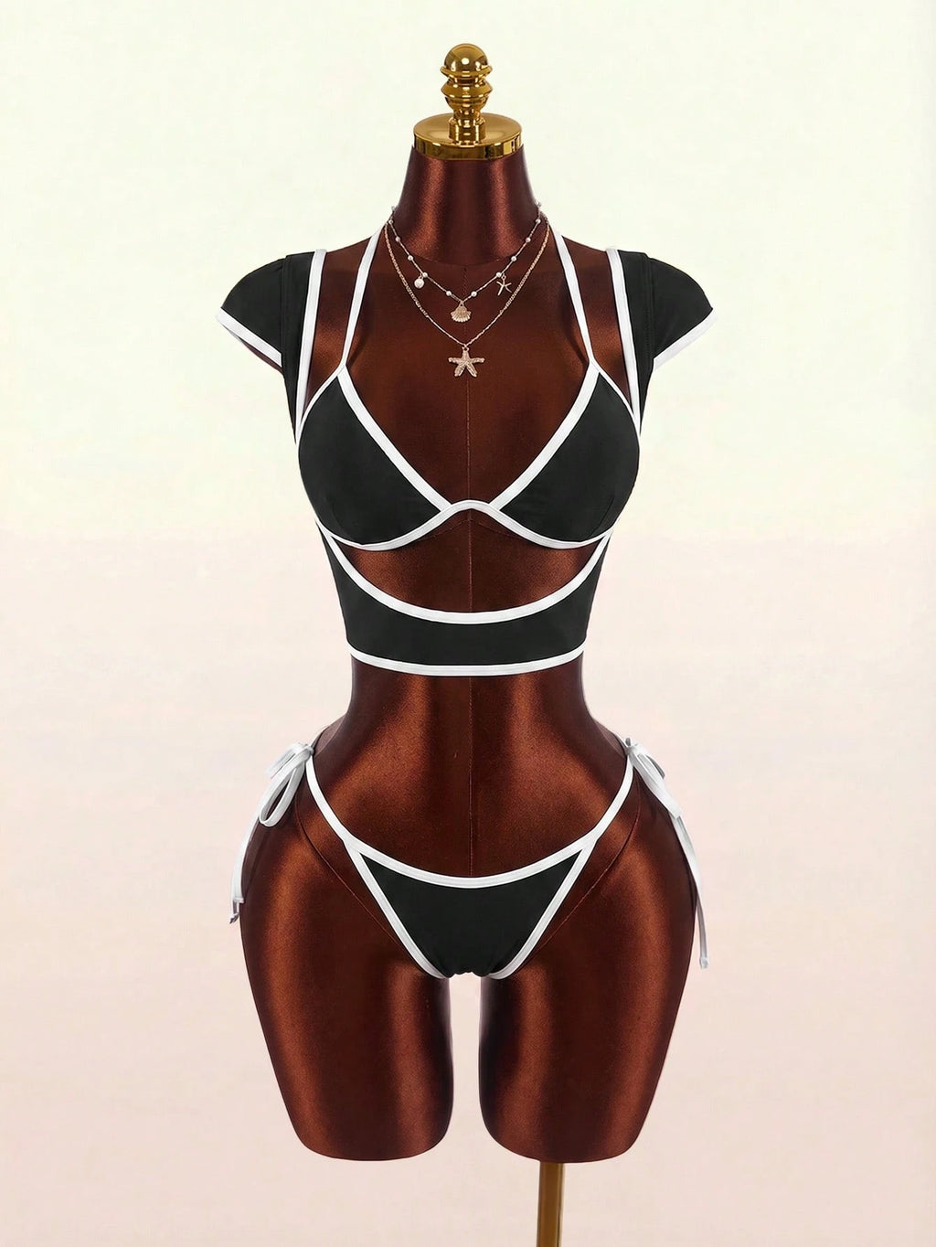 Amplova Women's Swimwear Set With Underwire Cups, Contrast Trim,