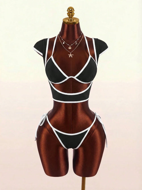 Amplova Women's Swimwear Set With Underwire Cups, Contrast Trim,