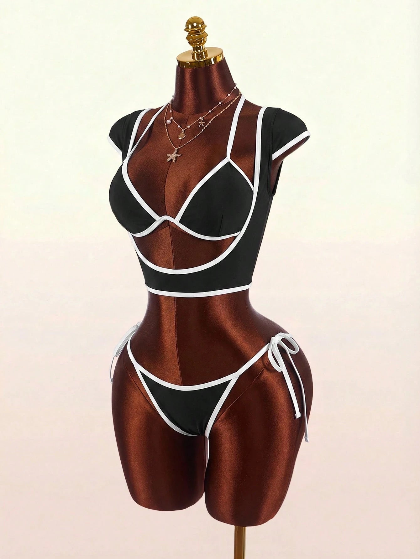 Amplova Women's Swimwear Set With Underwire Cups, Contrast Trim,
