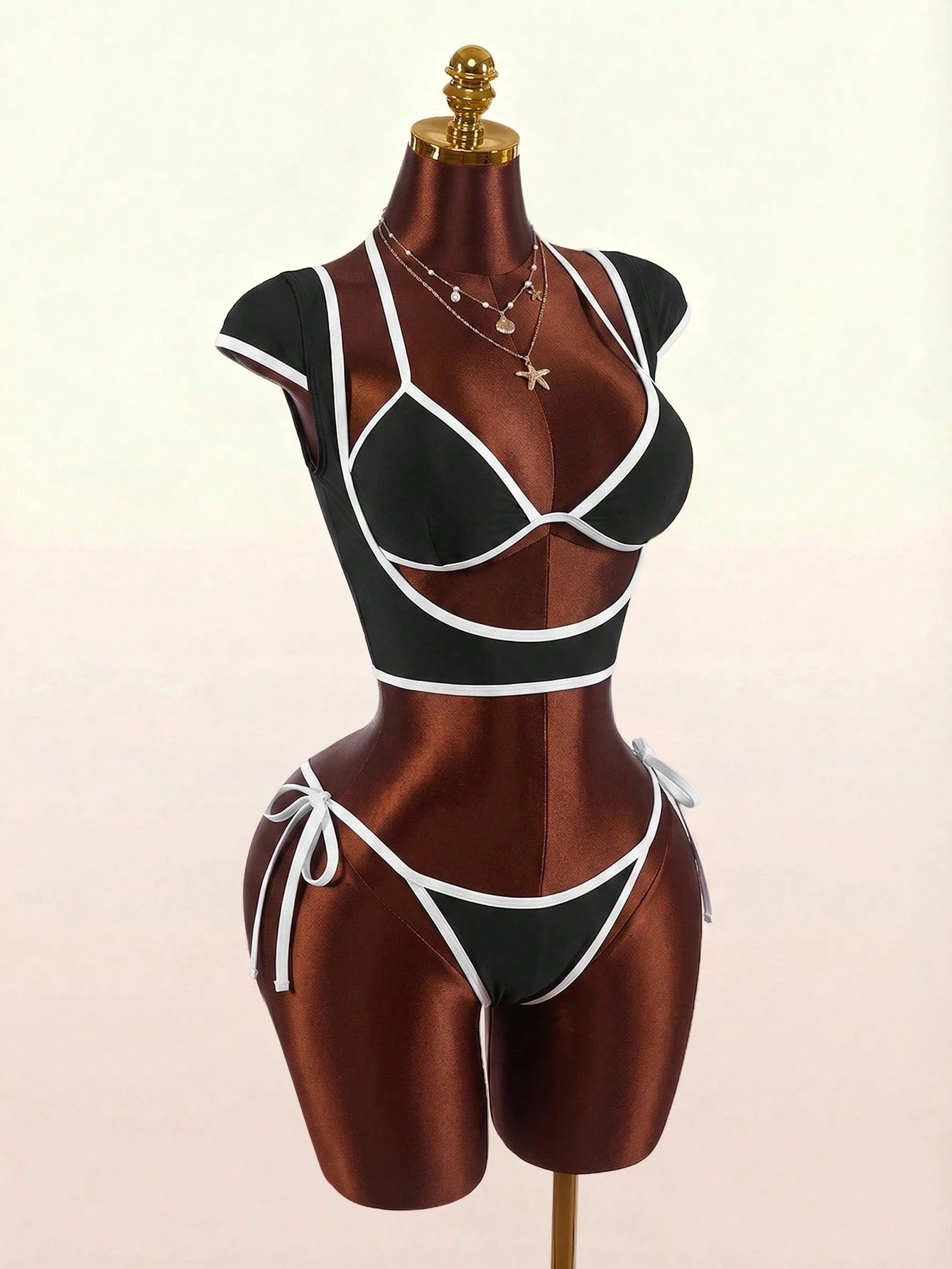 Amplova Women's Swimwear Set With Underwire Cups, Contrast Trim,