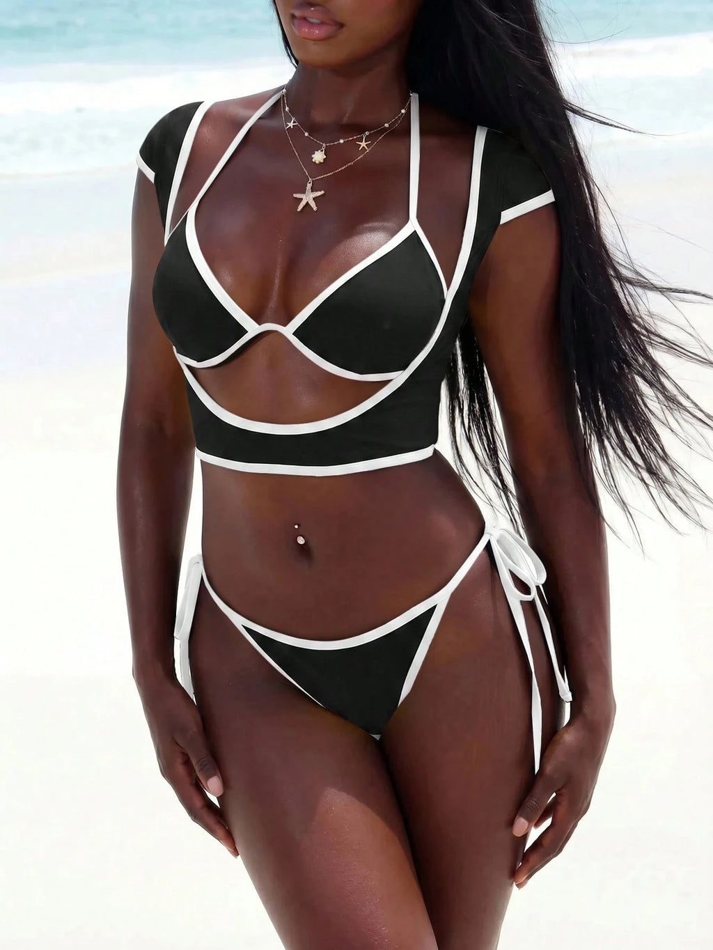 Amplova Women's Swimwear Set With Underwire Cups, Contrast Trim,
