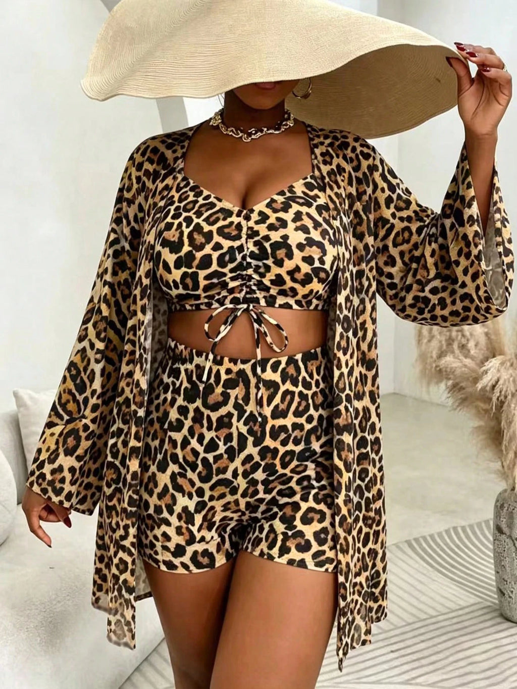 Slaydiva 3pcs Plus Size Swimwear Set, Includes Swimwear, Cover-Up, Random Floral Print, Casual Summer Beach - image 3