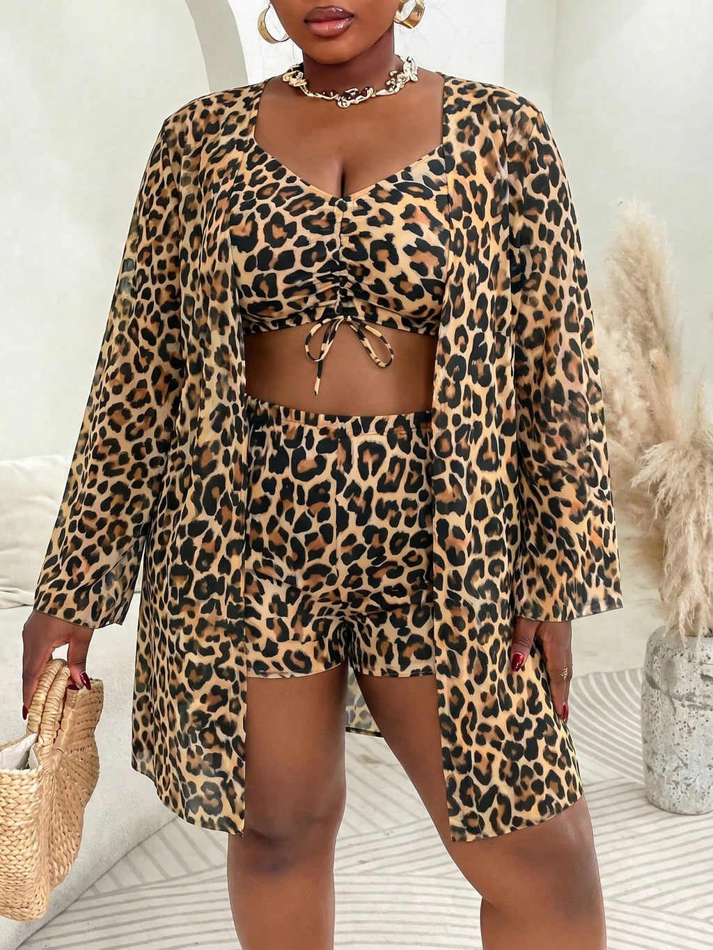 Slaydiva 3pcs Plus Size Swimwear Set, Includes Swimwear, Cover-Up, Random Floral Print, Casual Summer Beach - image 5