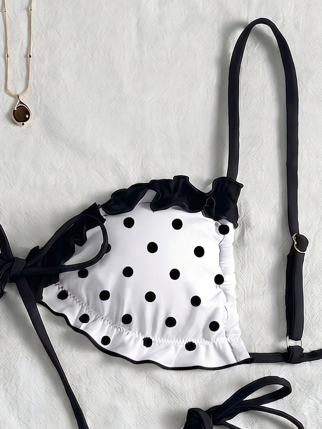 Swim Mod New Polka Dot Print Ruffled Halter Bikini Set, Sexy Cute