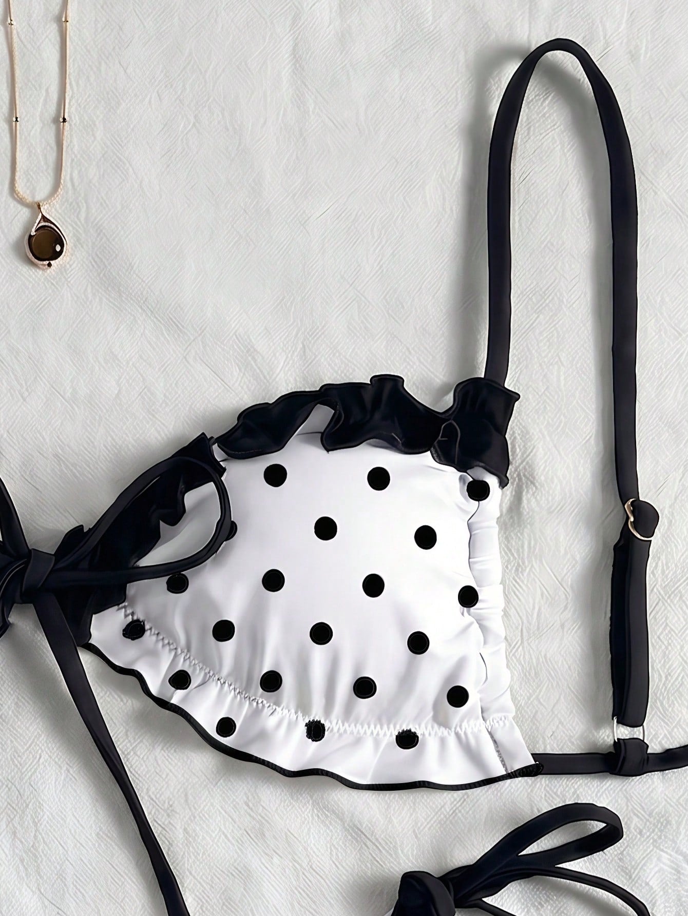 Swim Mod New Polka Dot Print Ruffled Halter Bikini Set, Sexy Cute