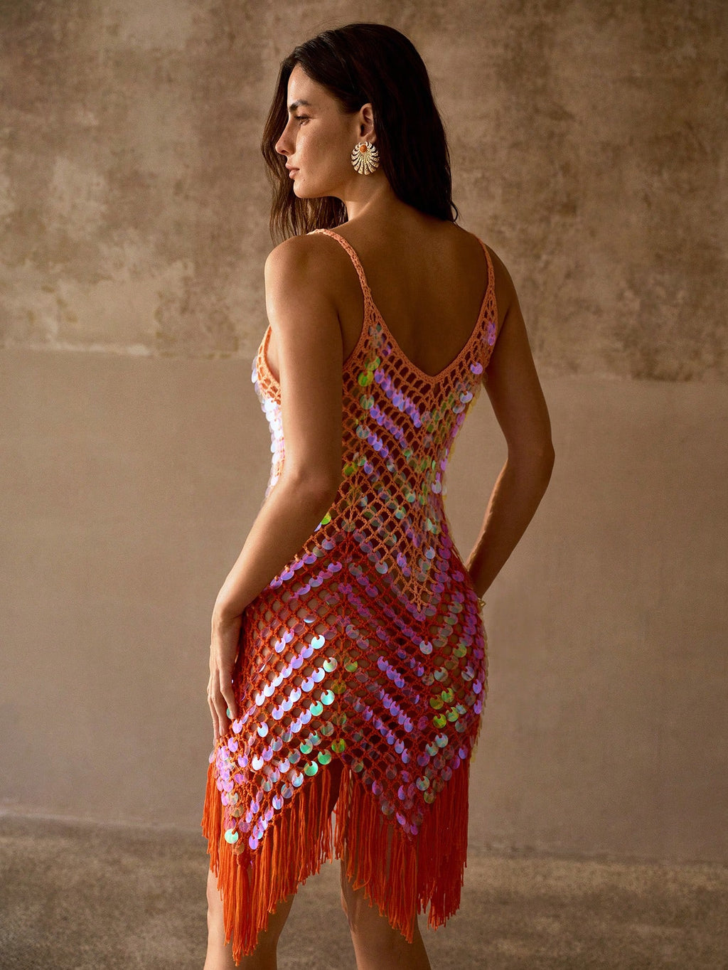 MOTF PREMIUM SEQUIN EMBELLISHED HANDMADE WOVEN HEM FLOWY TASSEL STRAPPY CAMI COVER-UP DRESS - image 13