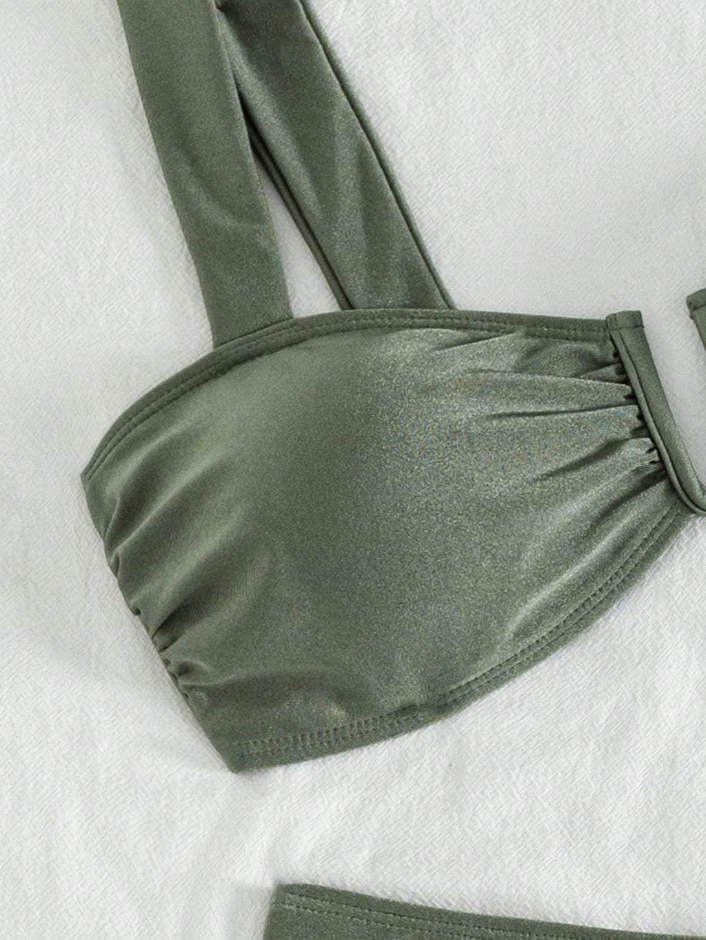 Women's Solid Color Shiny Fabric U-Tiered Accessories Thick Shoulder Strap Bikini 2 Pieces Set For Summer - image 5