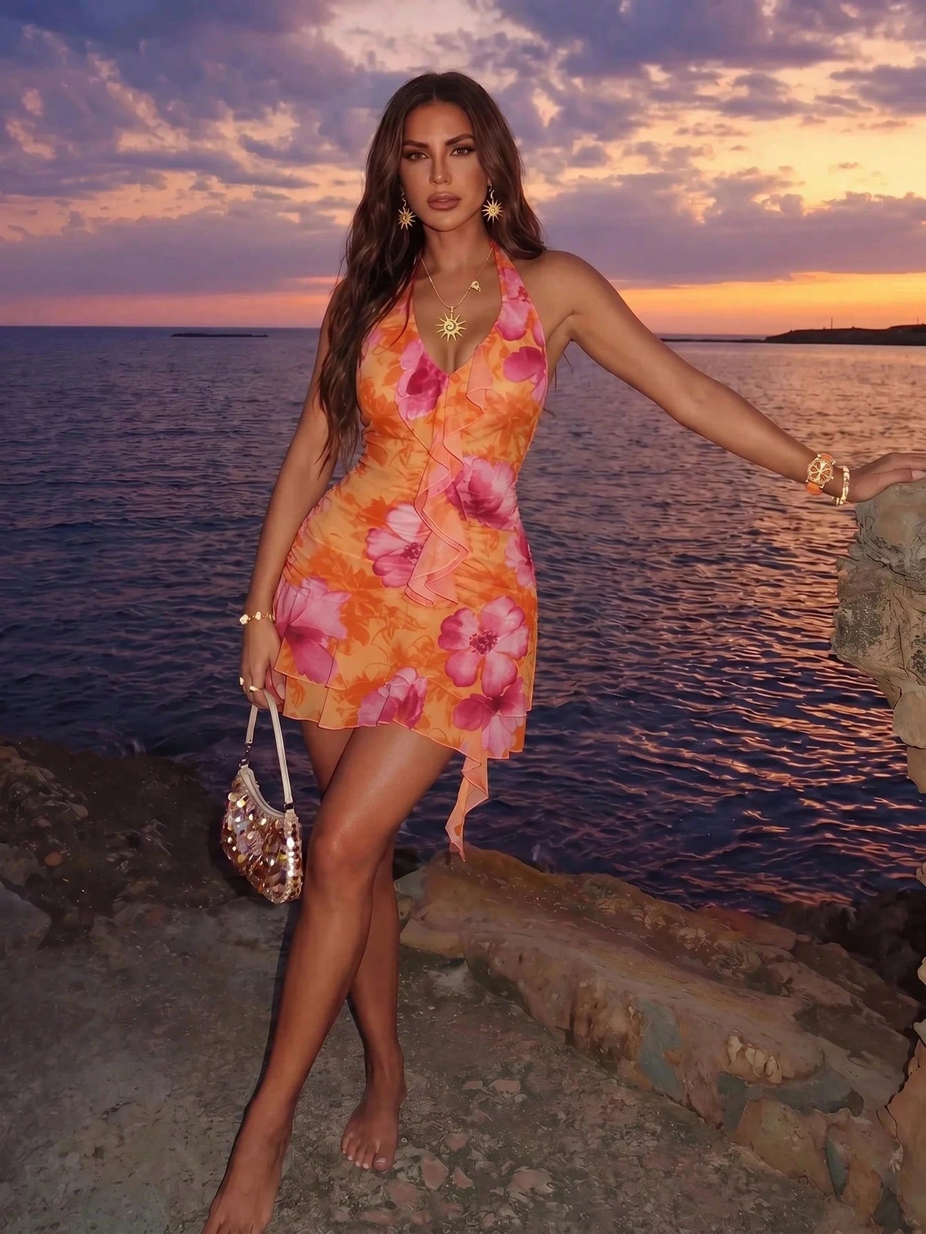Allurite Women's Elegant Breezy Sexy Short Dress, V-Neck For Summer Beach Vacation Vacation Pink Floral - image 20