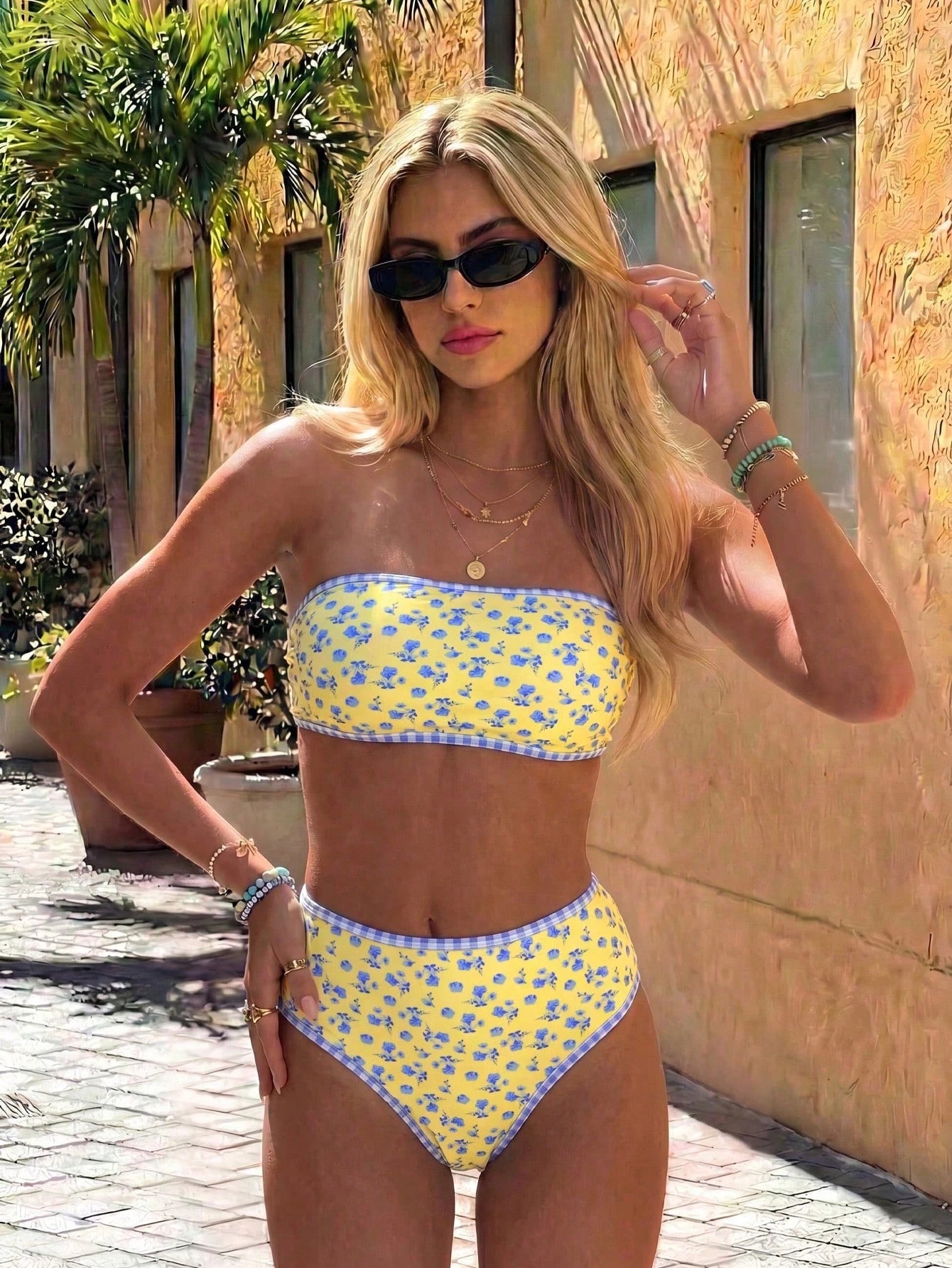 Swim Vcay 2026 Spring/Summer Women's Ditsy Floral Bandeau Bikini Set,