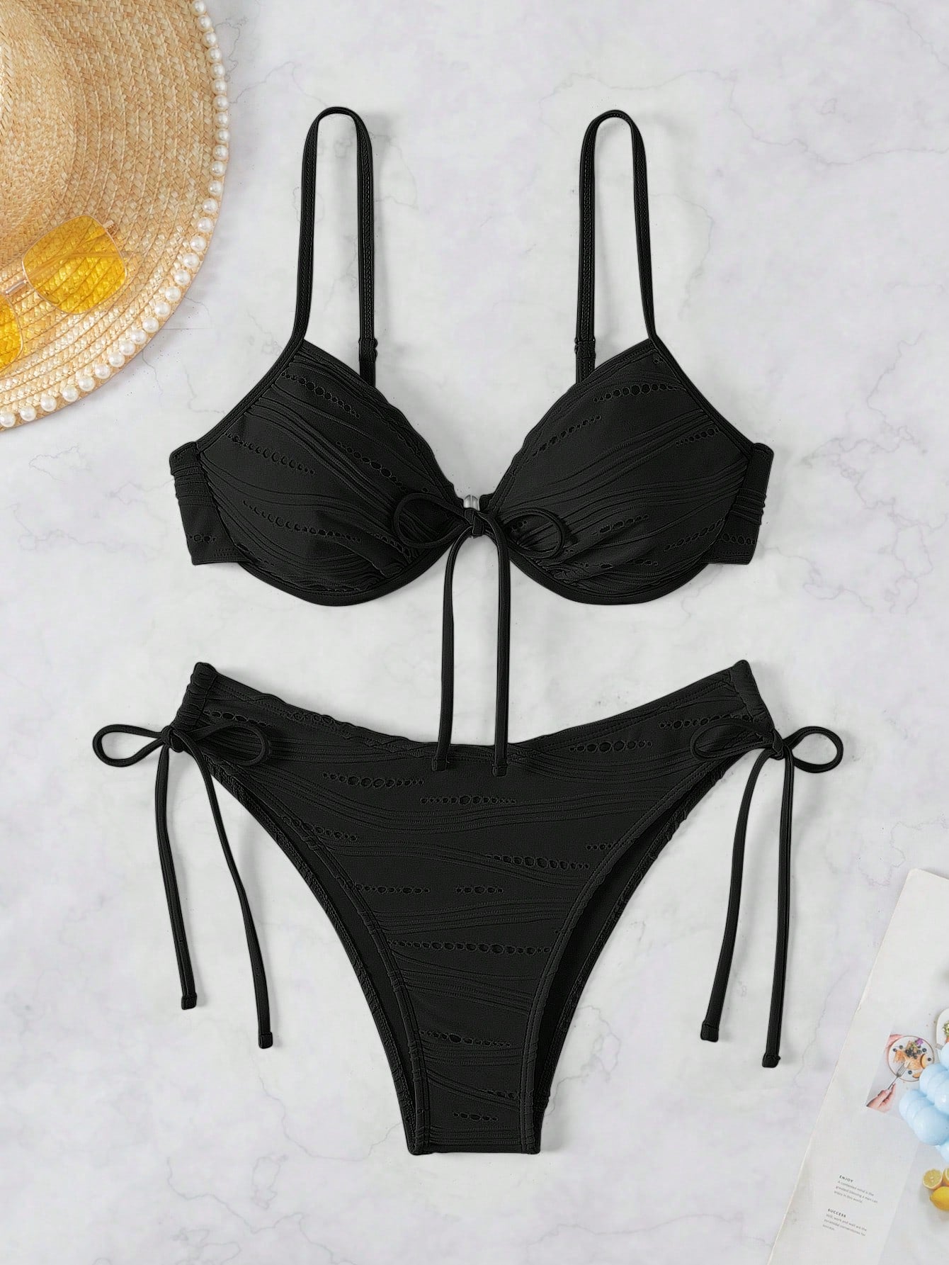 Swim Mod Women's Black And White Polka Dot Bikini Set,Underwire