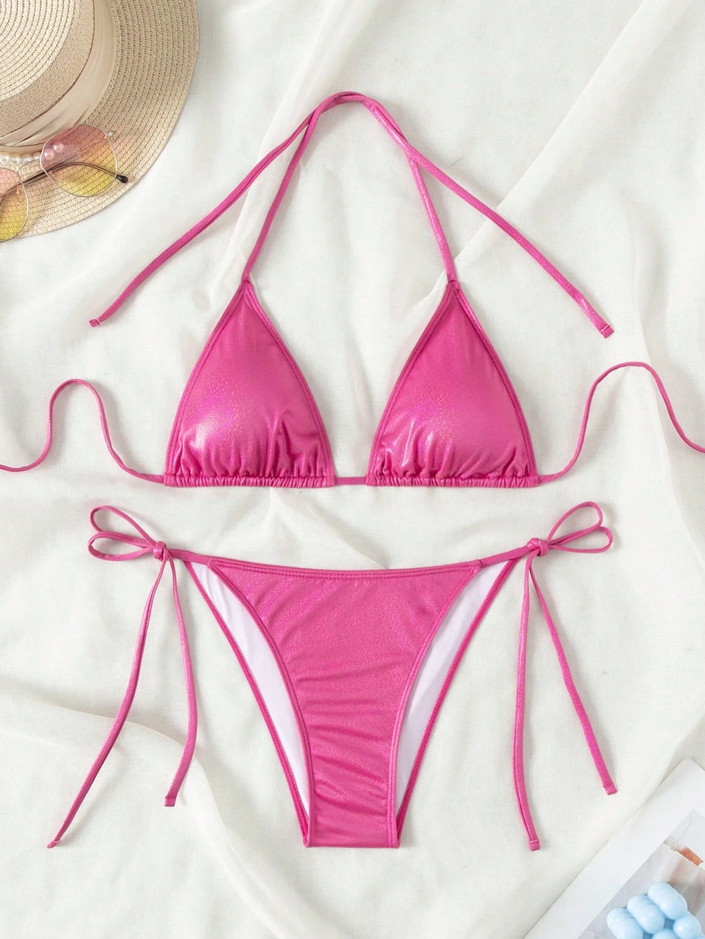 Swim Mod Yellow & Pink Contrast Spaghetti Strap Bikini Two Pieces
