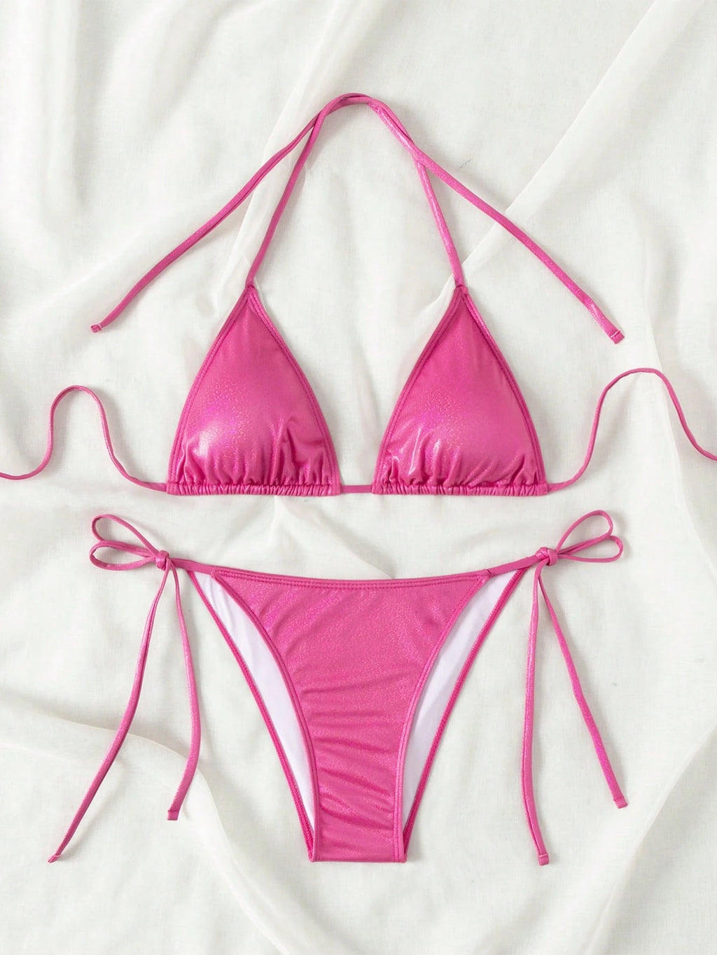 Swim Mod Yellow & Pink Contrast Spaghetti Strap Bikini Two Pieces