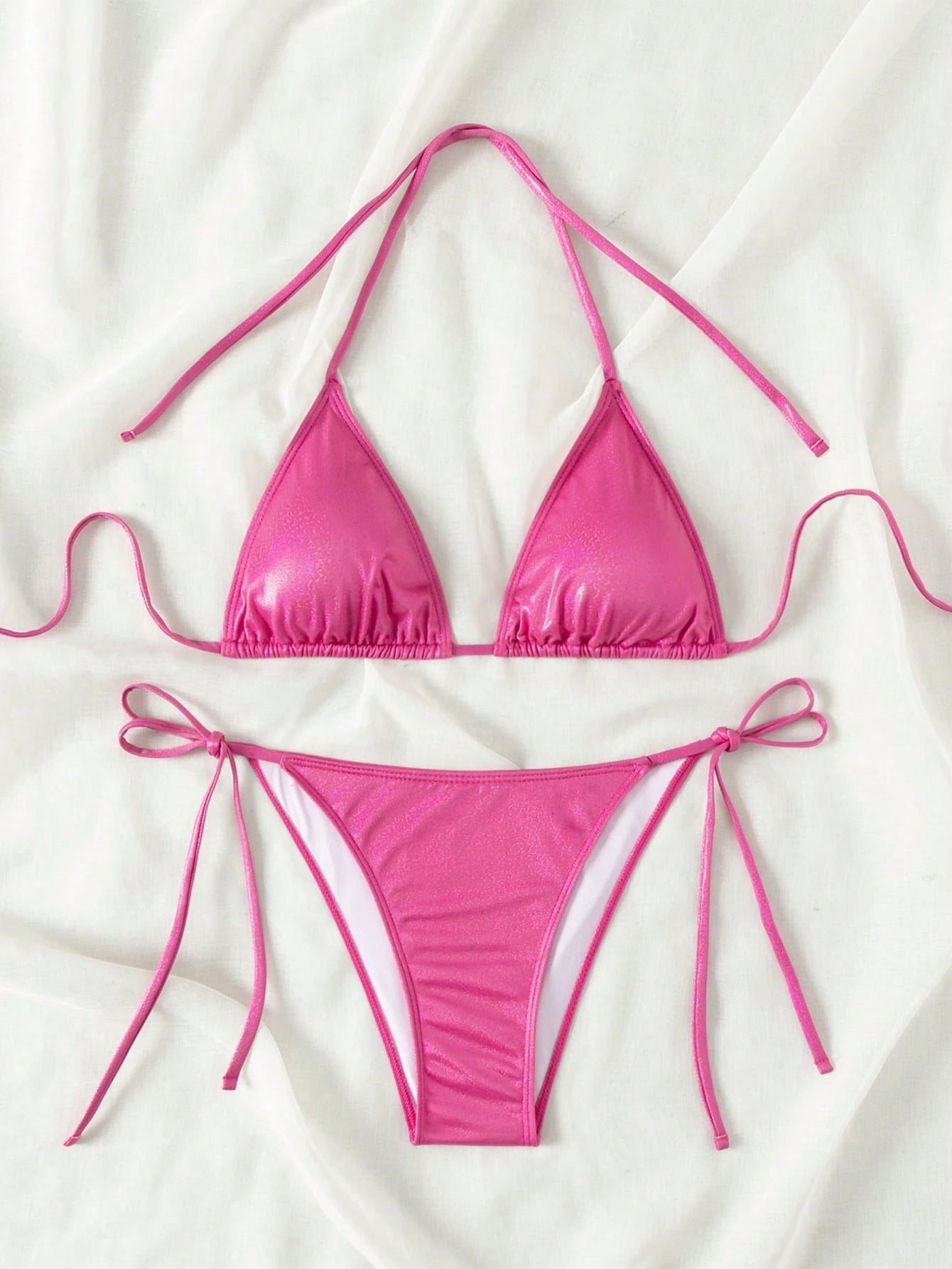 Swim Mod Yellow & Pink Contrast Spaghetti Strap Bikini Two Pieces