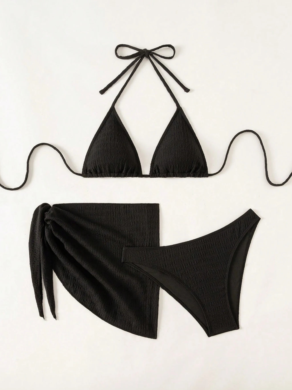 Swim Basics 3pcs/Set Women Solid Color Halter Neck Swimsuit, Triangle