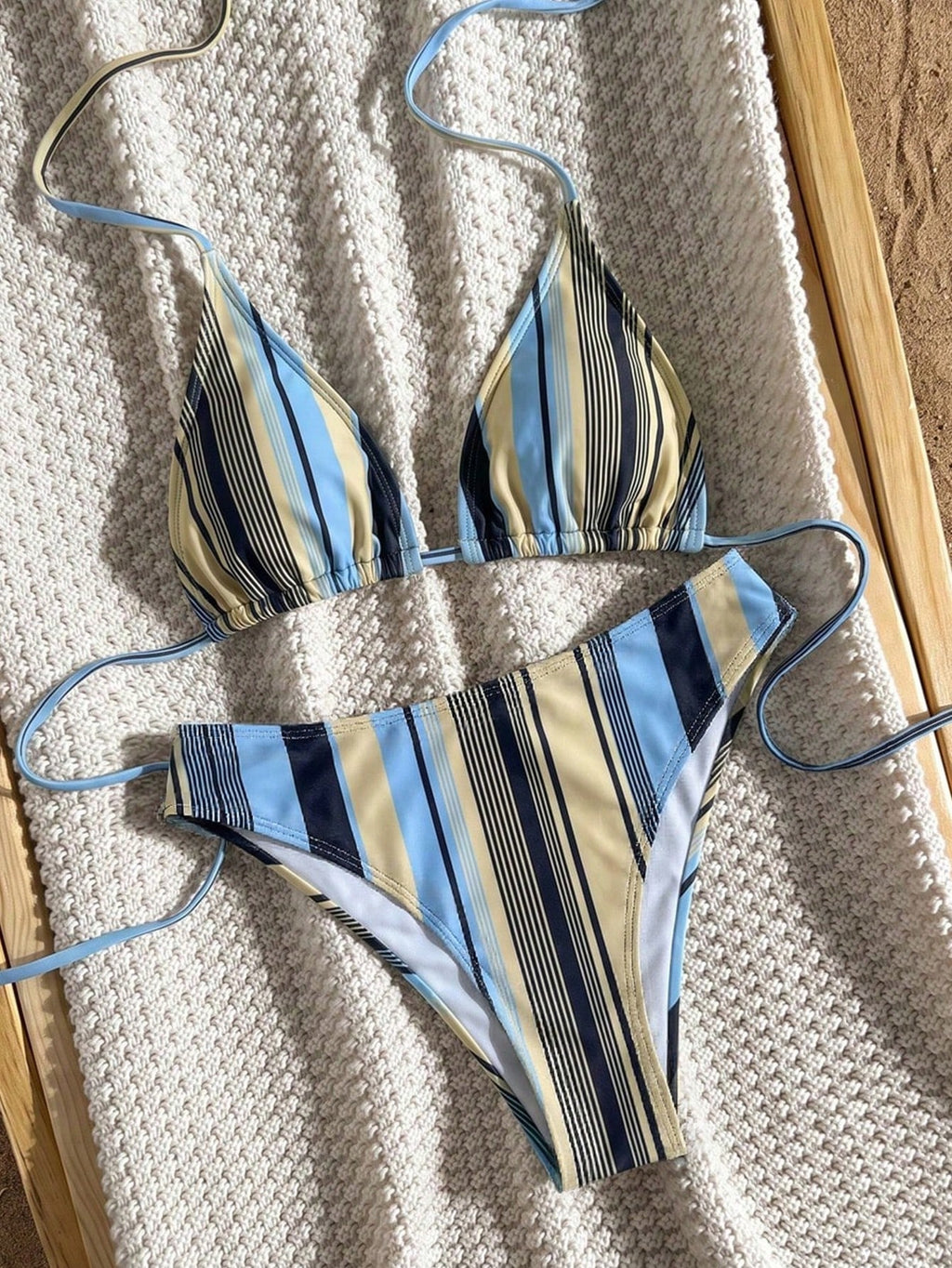 2pcs Striped Elegant Backless Halter Triangle Bikini Top And Bottoms, Swimwear For Women, Suitable For Beach, - image 20