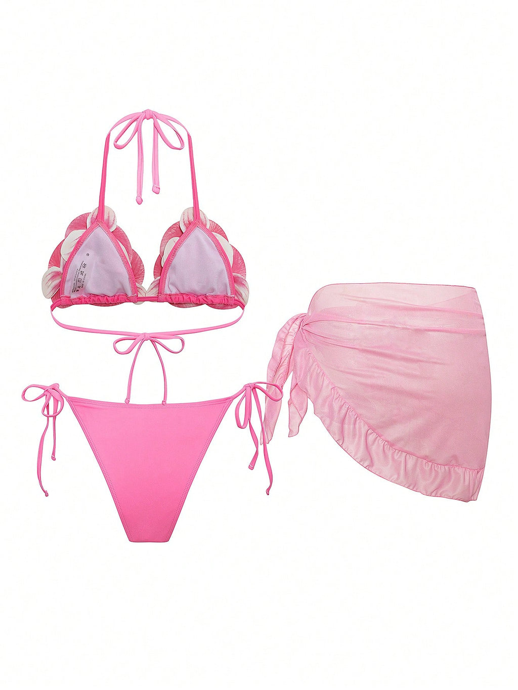 Swim SXY New Fashionable 3pcs/Set 3D Orchid Halter Bikini Top, Tie-Up Triangle B