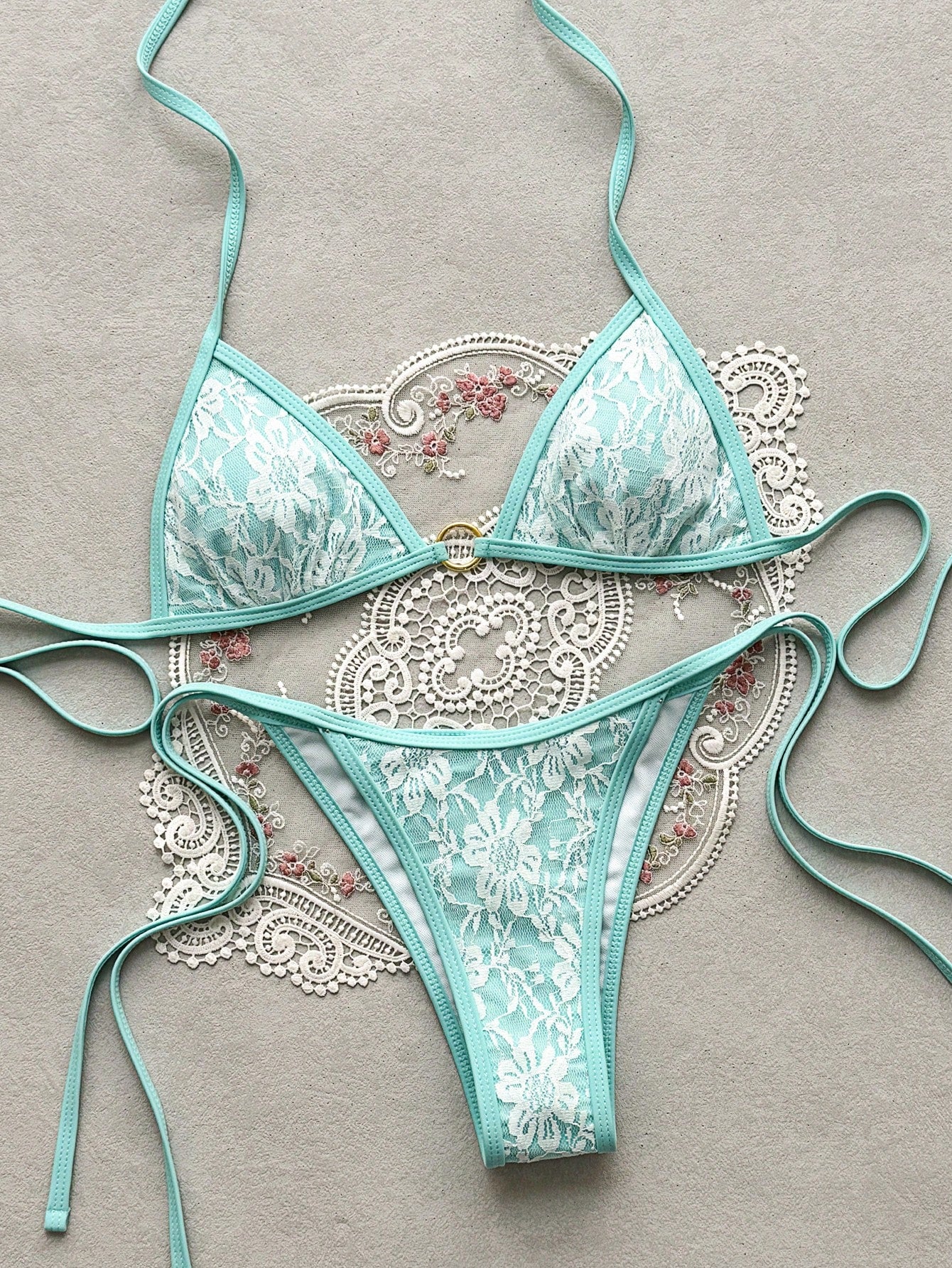 Swim Women's Lace-Up Halter Sexy Bikini 2 Pieces Swimwear Set, Summer