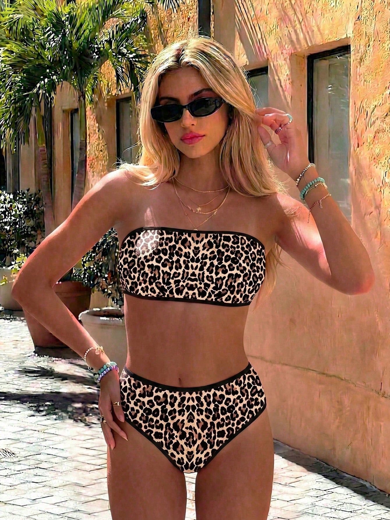 Swim Vcay 2026 Spring/Summer Women's Ditsy Floral Bandeau Bikini Set,