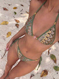 Swim Vcay Ladies Sexy Colorblock Halter Neck Tie Bikini Set For Vacation,Summer Beach