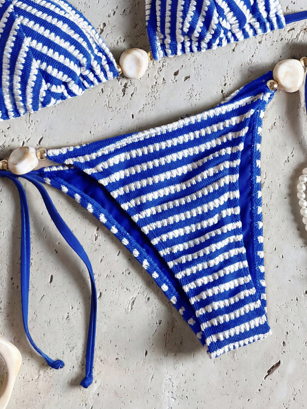 Bikinx Women's Striped Color-Block Textured Halter Bikini With Beaded