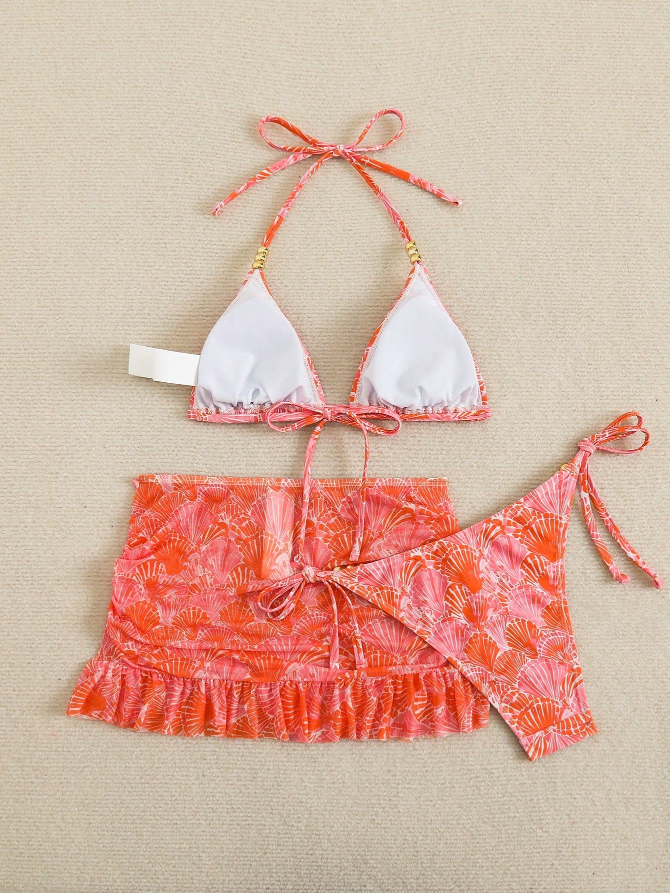 Swim SXY 3pcs Women's Sexy Solid Color V-Neck Halter Tie Bikini Set