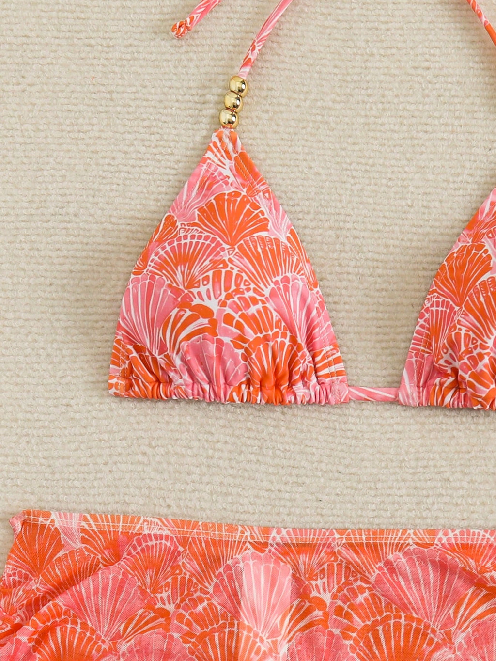 Swim SXY 3pcs Women's Sexy Solid Color V-Neck Halter Tie Bikini Set