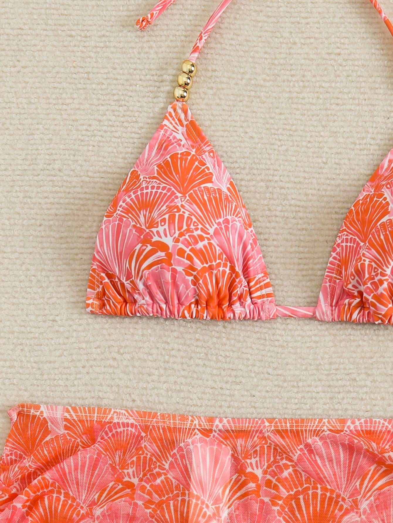 Swim SXY 3pcs Women's Sexy Solid Color V-Neck Halter Tie Bikini Set