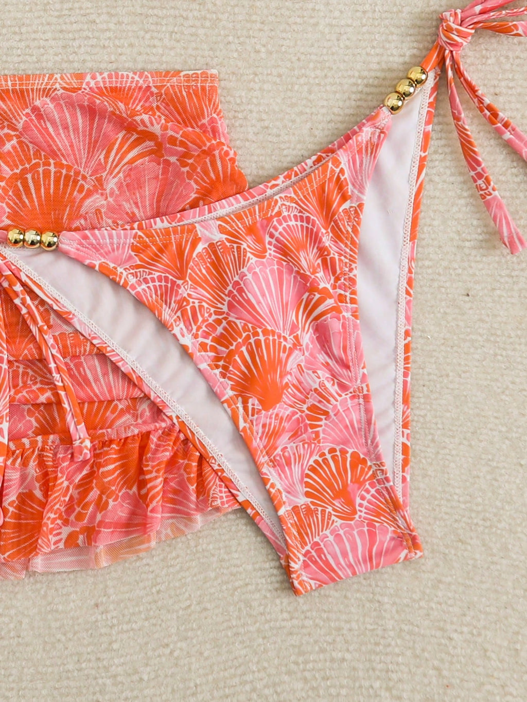 Swim SXY 3pcs Women's Sexy Solid Color V-Neck Halter Tie Bikini Set