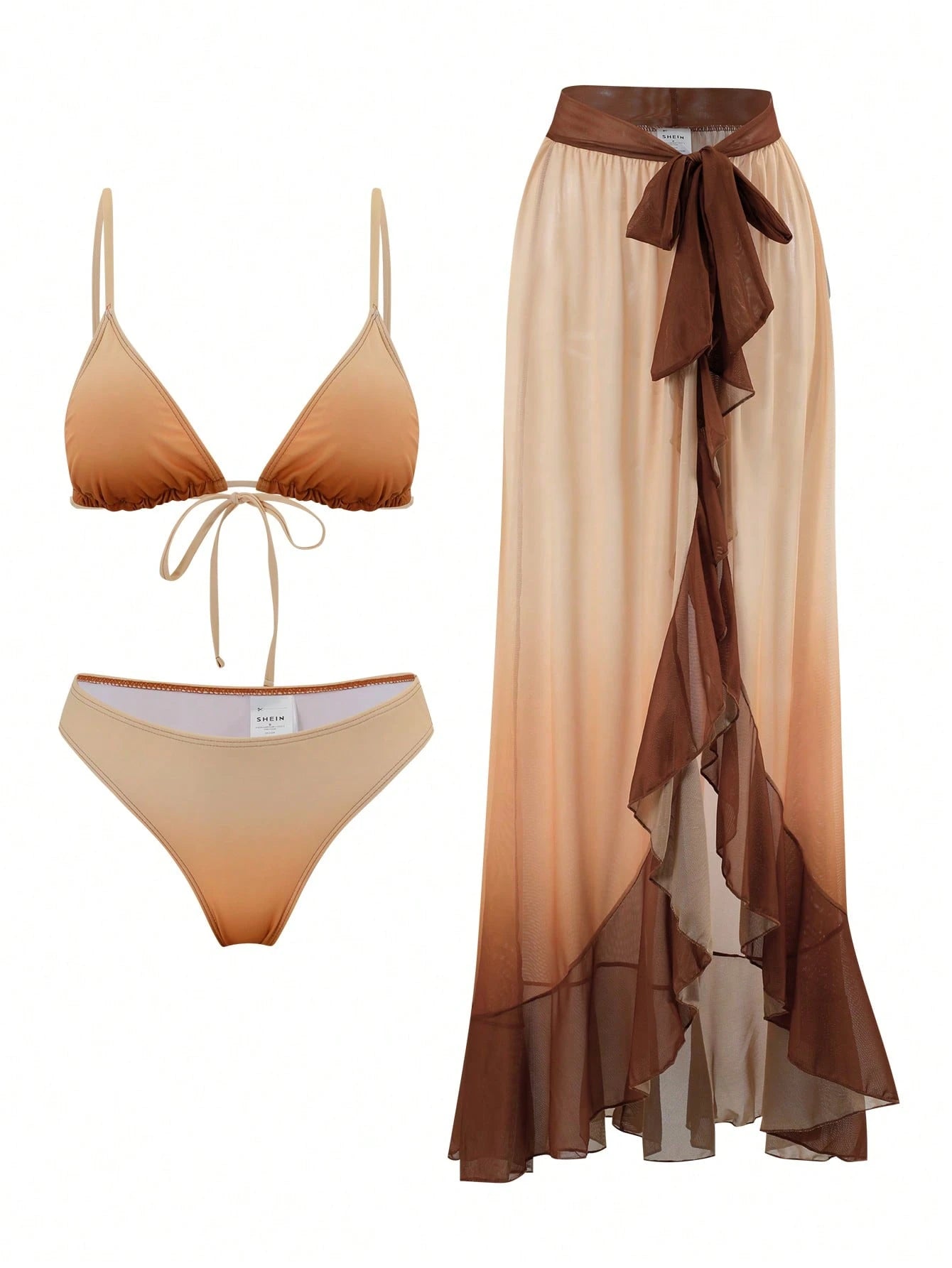 Swim SXY Summer New Women's 3-Piece Beach Set Gradient Print Random