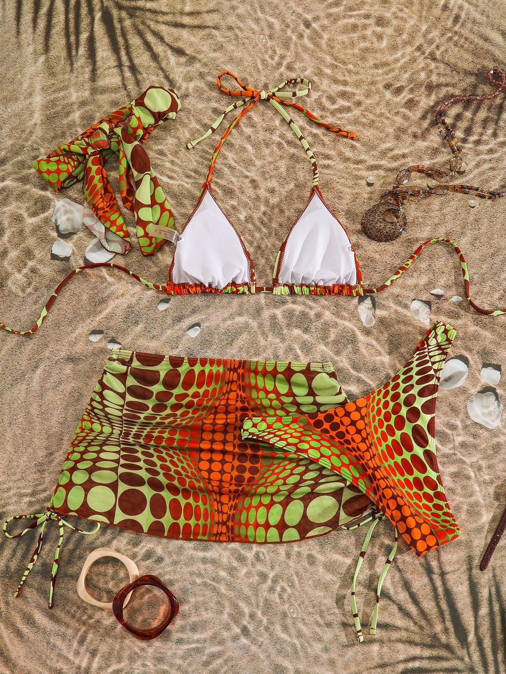 Swim SXY Summer Beach Digital Polka Dot Bikini Set Halter Triangle