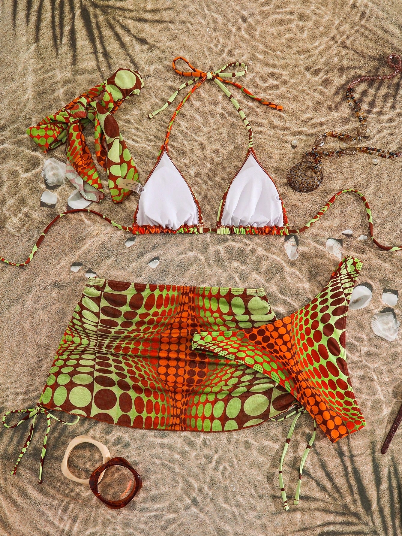 Swim SXY Summer Beach Digital Polka Dot Bikini Set Halter Triangle