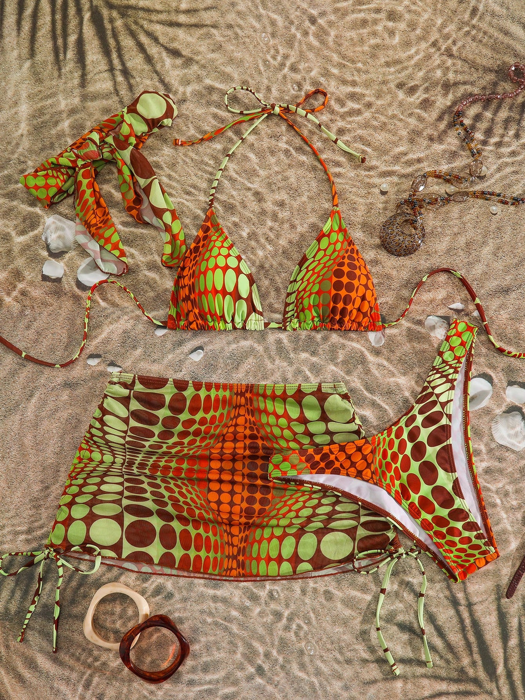 Swim SXY Summer Beach Digital Polka Dot Bikini Set Halter Triangle