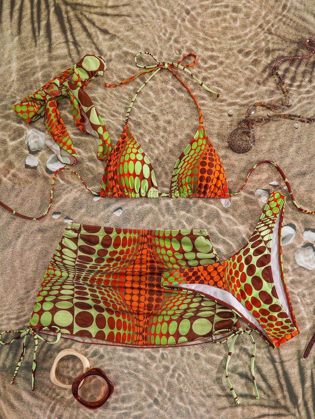 Swim SXY Summer Beach Digital Polka Dot Bikini Set Halter Triangle