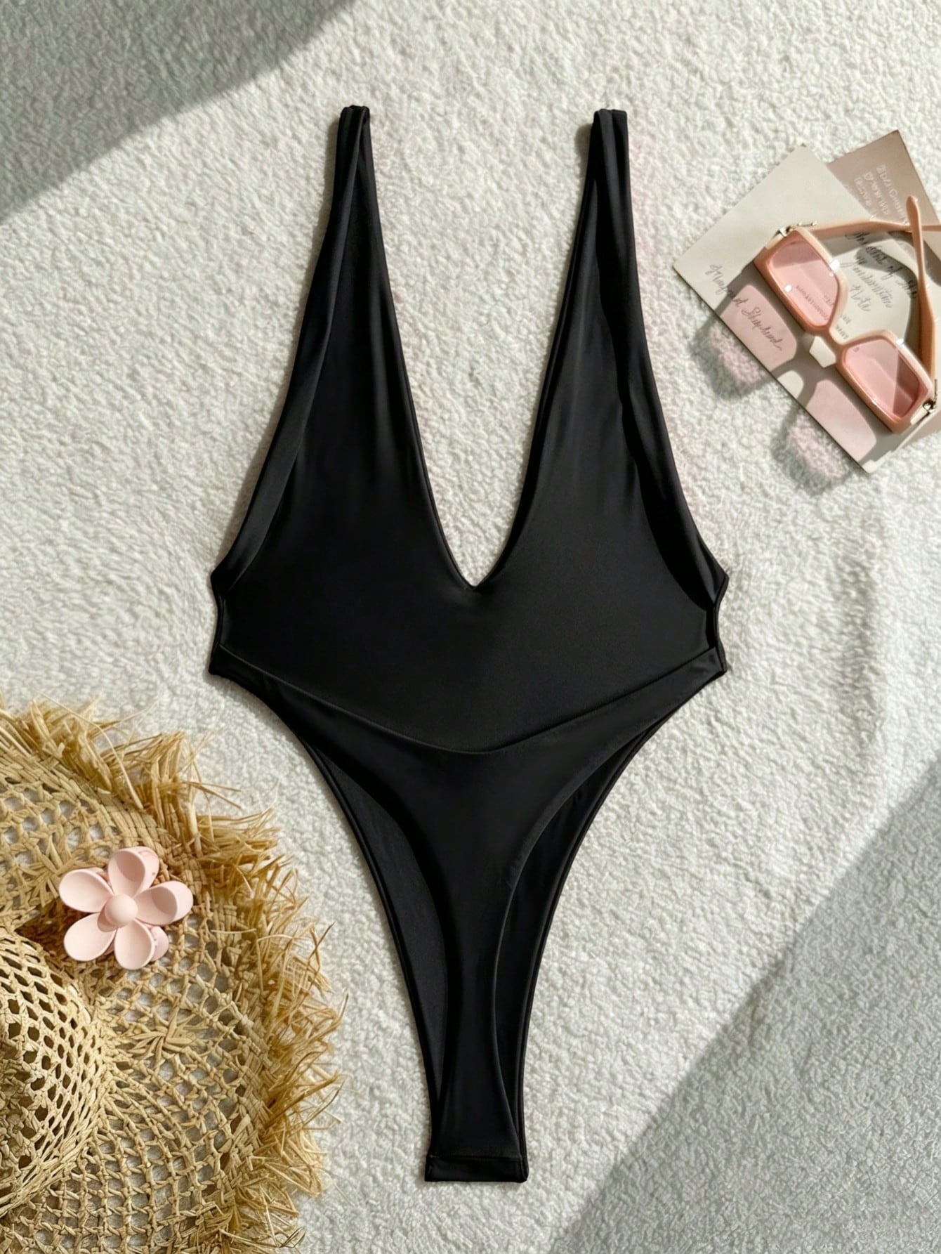 Swim SXY Summer Women's Sexy Deep V-Neck High Cut Back Cut-Out One Piece Swimsuit - image 2