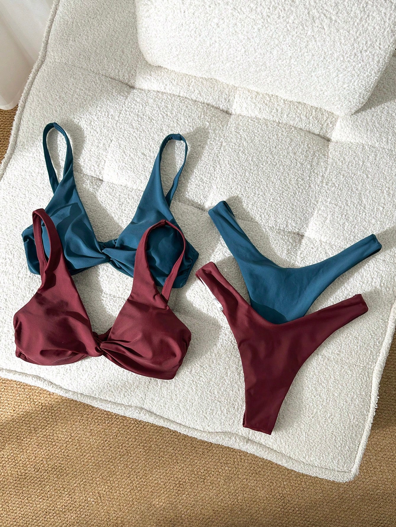 Swim Mod Fish Scales Print Knot Front Swim Top & Swim Bottom Bikini