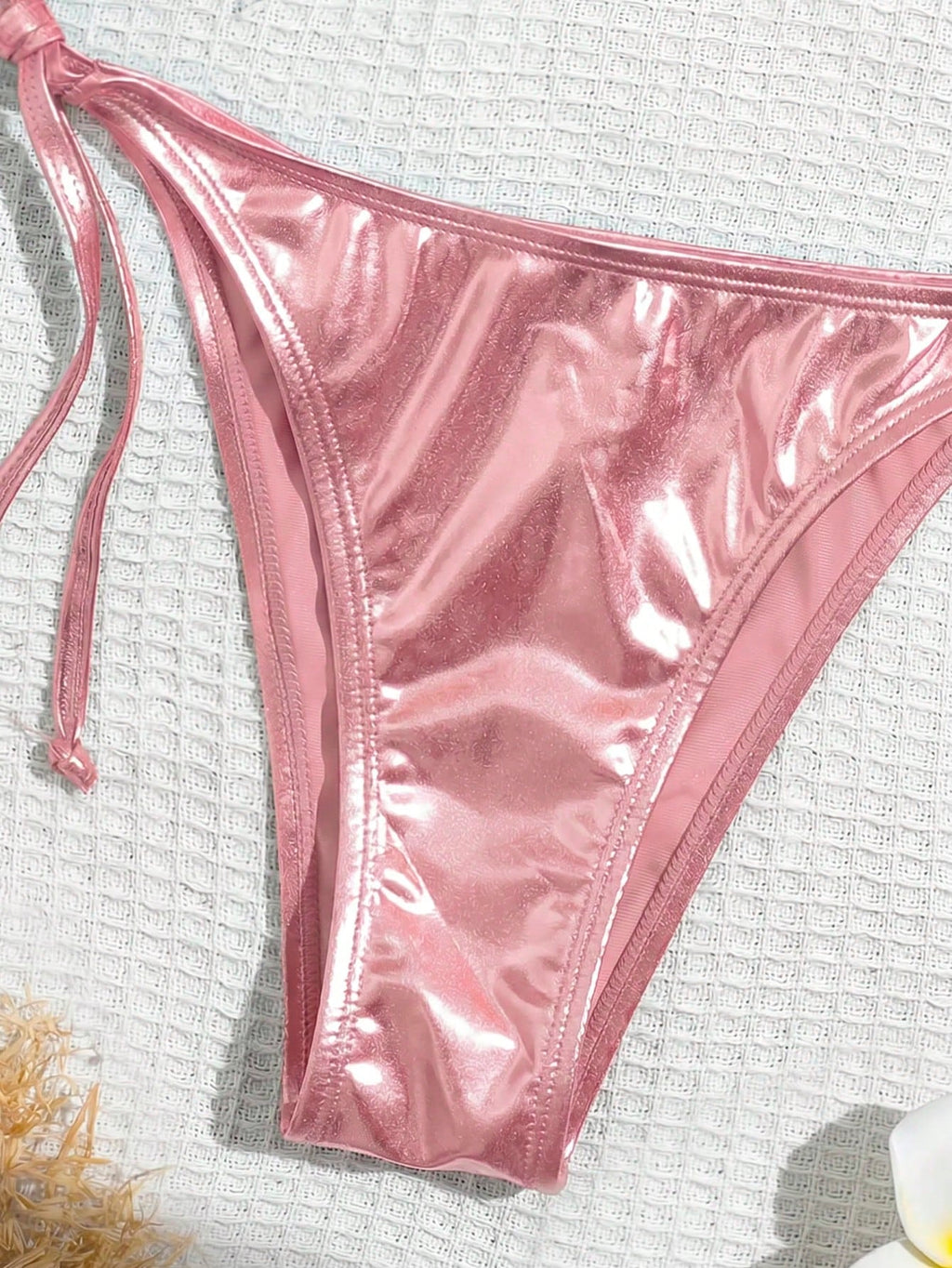 Swim Vcay Solid Color Neck Tie Split Bikini Swimsuit, Summer