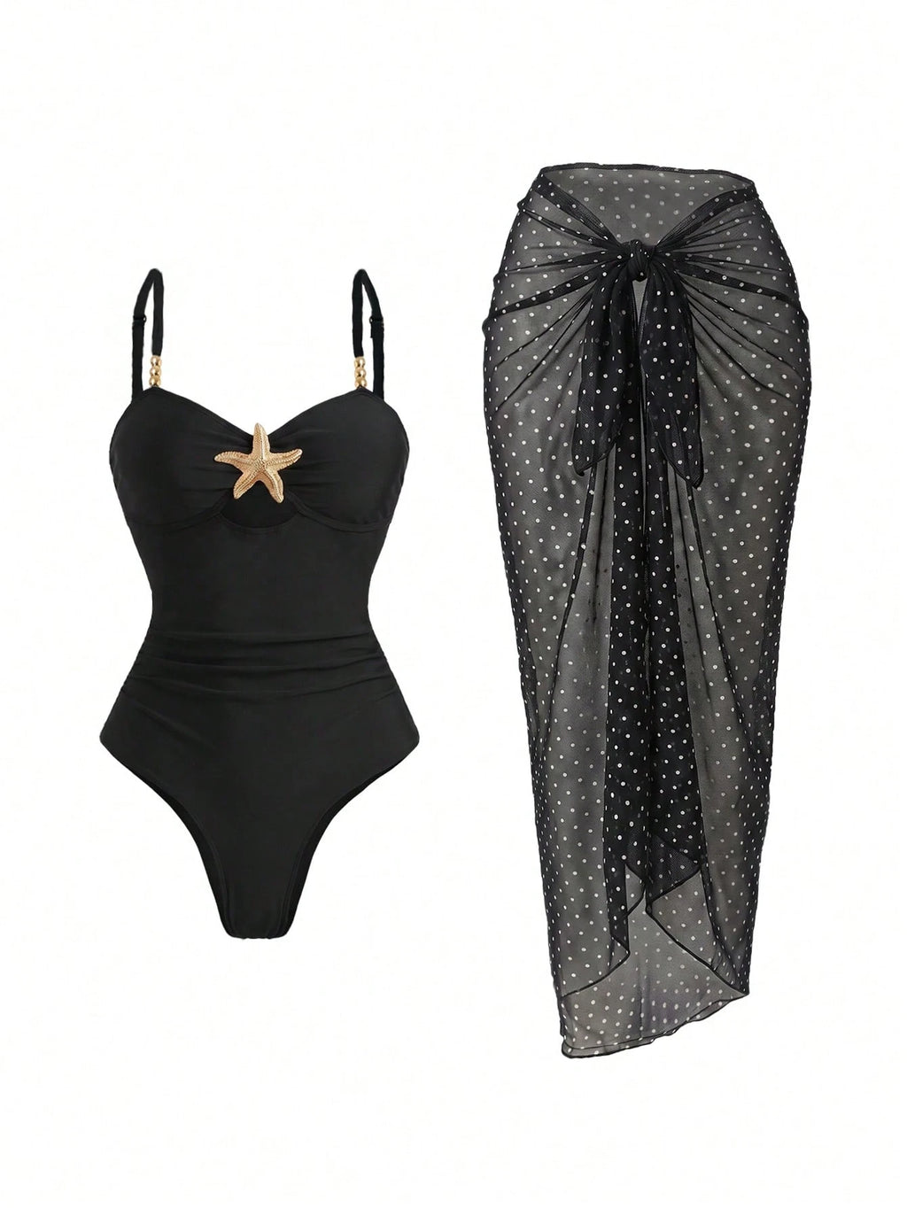 Swim Oasis Women Summer Beach Holiday Hollow-Out Starfish Decor Ruched Tummy Control One-Piece Swimsuit With - image 3
