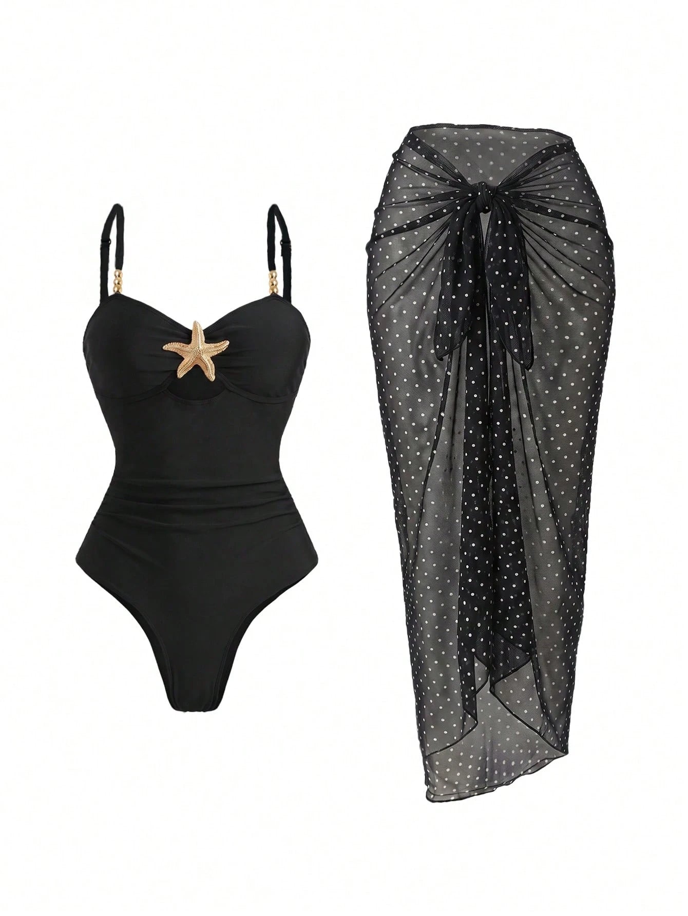 Swim Oasis Women Summer Beach Holiday Hollow-Out Starfish Decor Ruched Tummy Control One-Piece Swimsuit With - image 3