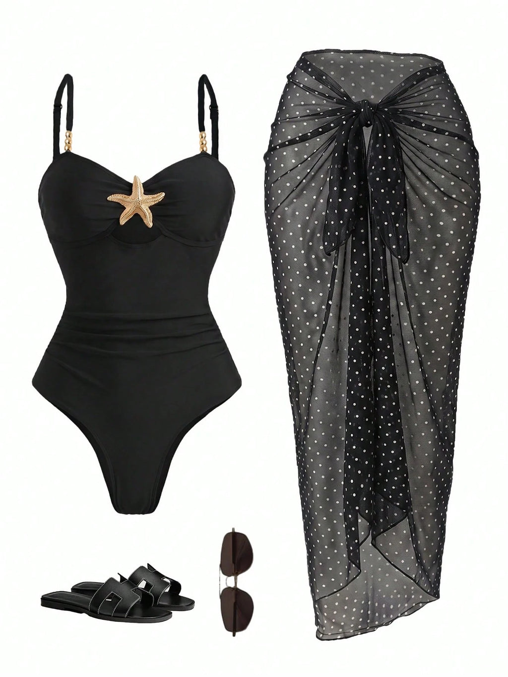 Swim Oasis Women Summer Beach Holiday Hollow-Out Starfish Decor Ruched Tummy Control One-Piece Swimsuit With - image 4