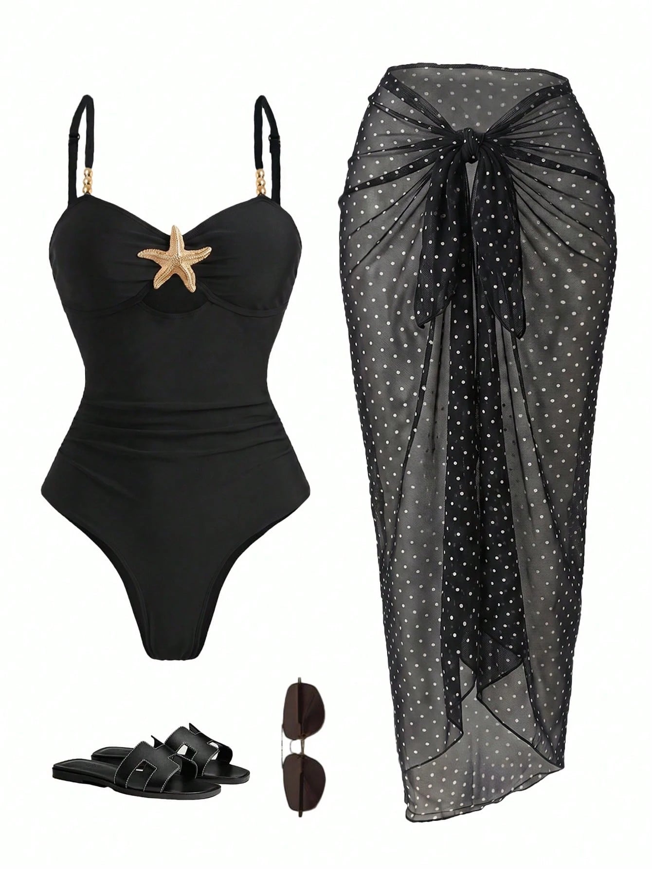 Swim Oasis Women Summer Beach Holiday Hollow-Out Starfish Decor Ruched Tummy Control One-Piece Swimsuit With - image 4