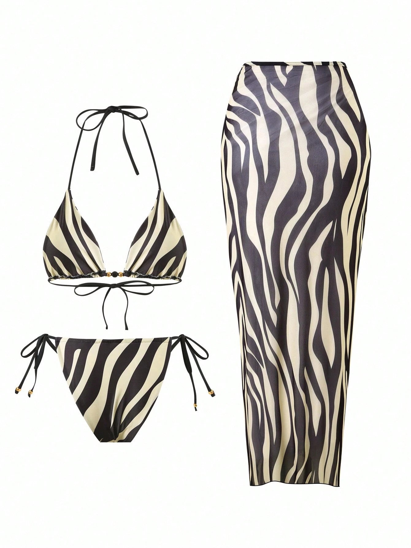 Sirith Women's Sexy Zebra Print Holiday Suit Beach Dress Bikini Three Pieces Swi