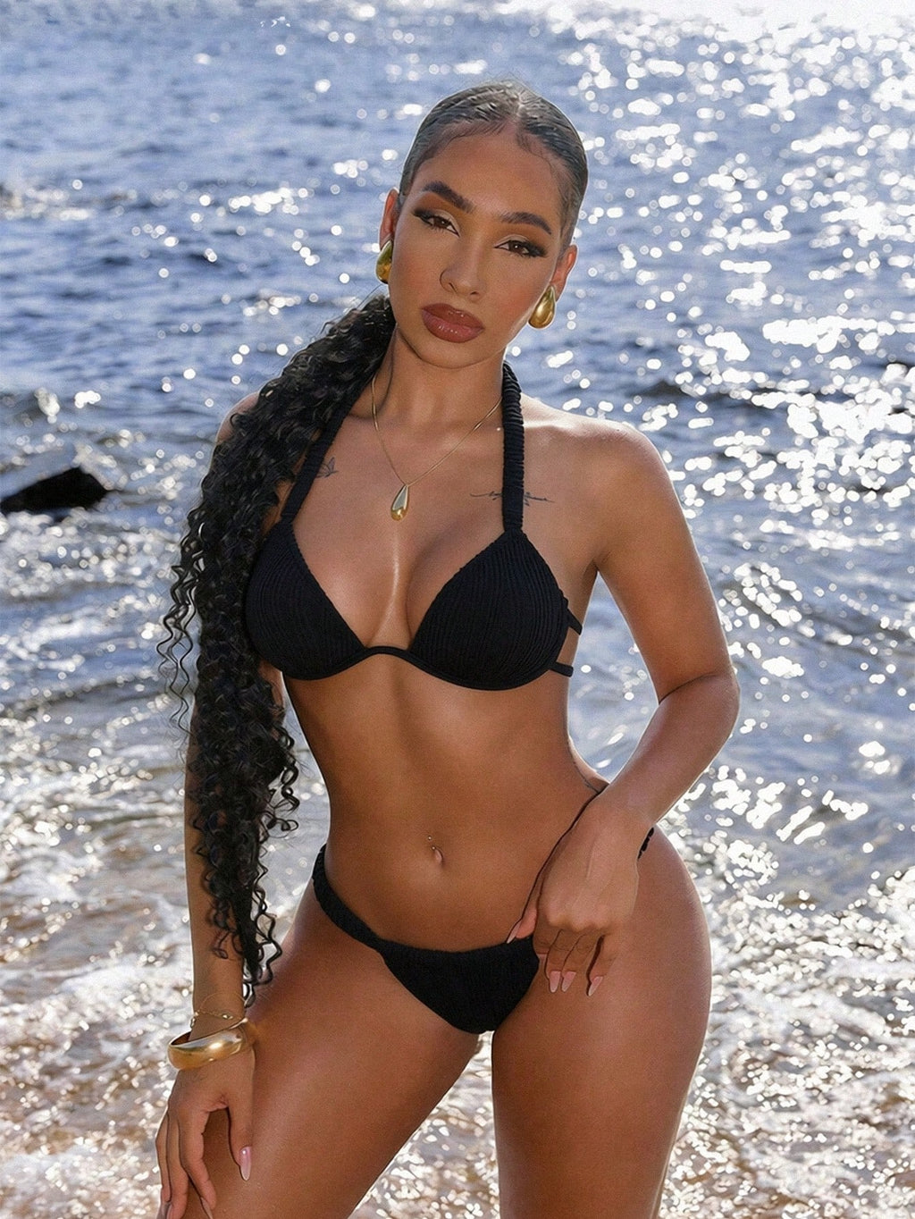 Swim SXY Leopard Print Halter Crop Top And Thong Bikini Set