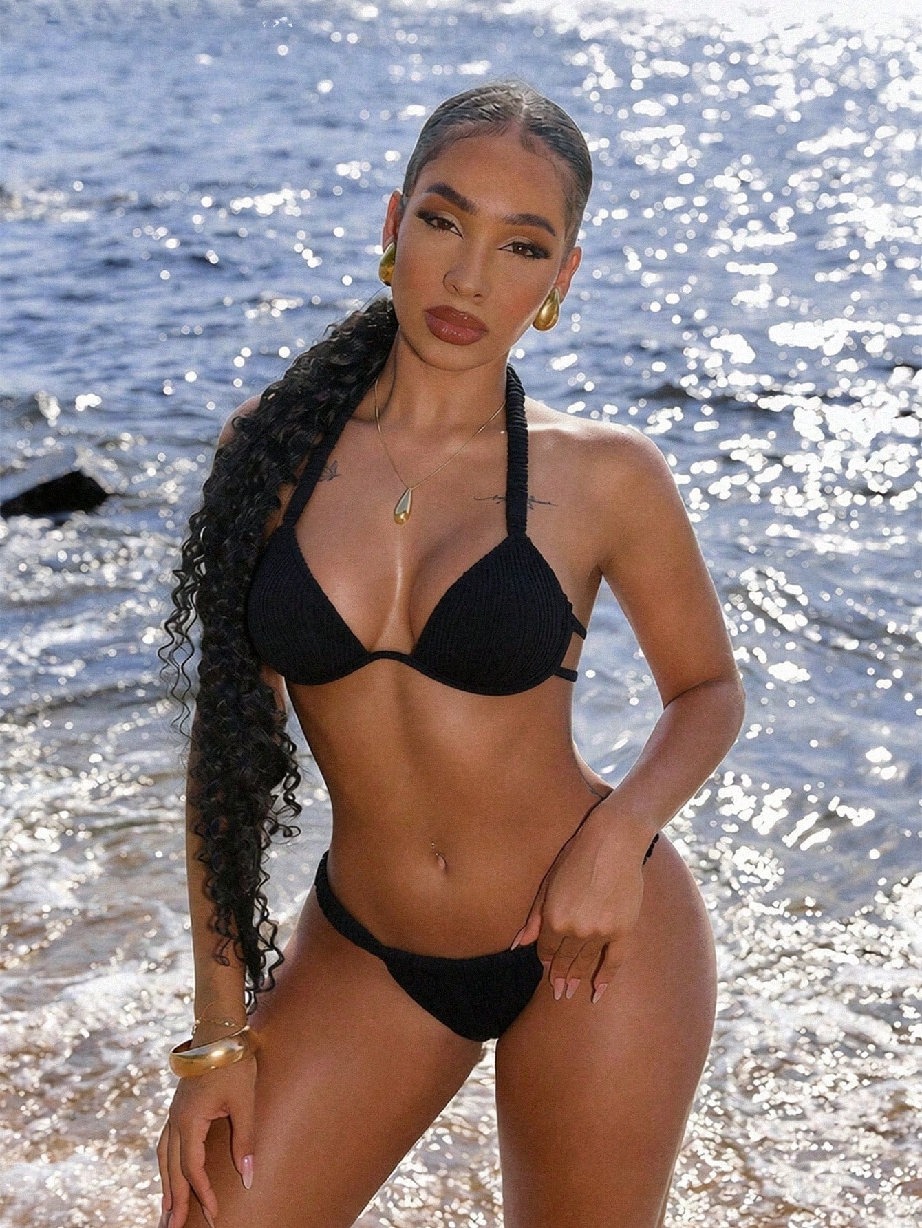 Swim SXY Leopard Print Halter Crop Top And Thong Bikini Set