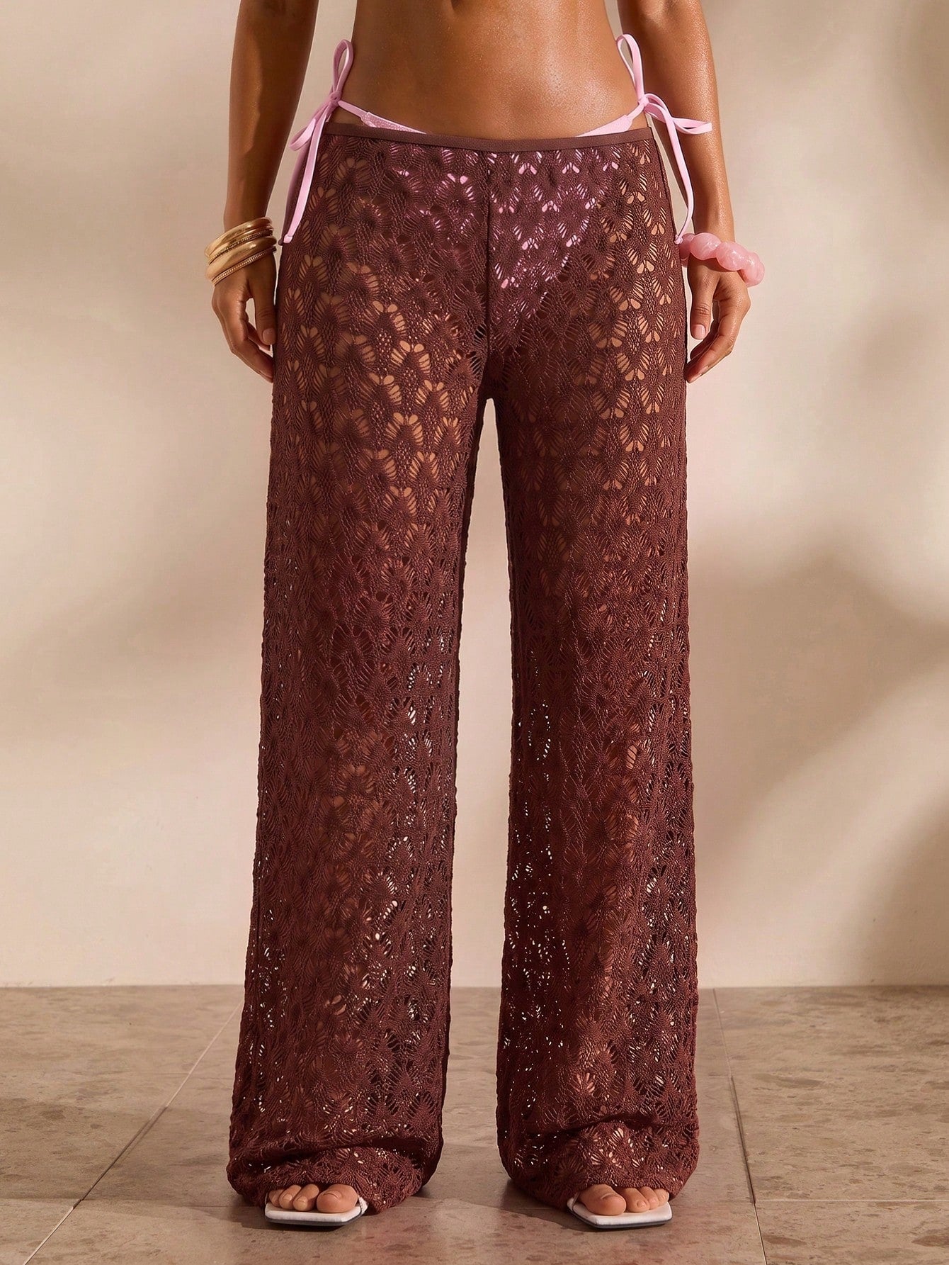 Opulessa Women's Beach Vacation Casual Lace Coverup & Pants Set Cover
