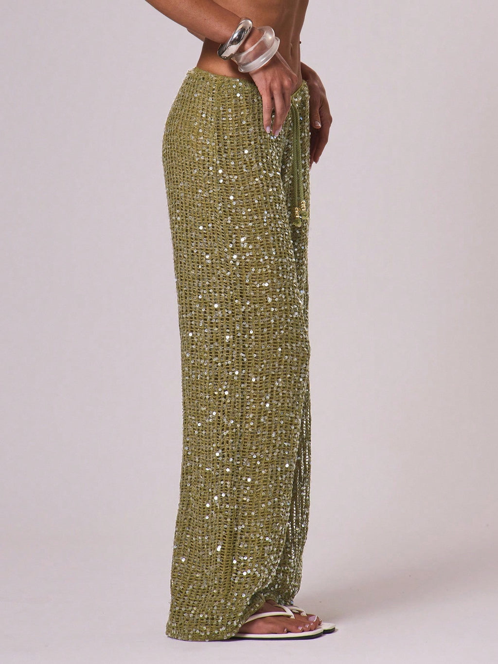 Musera Resort Women Cover Ups Ibiza Boho Vacation Holiday Beach Elegant Summer Sequin Wide Leg Crochet - image 9