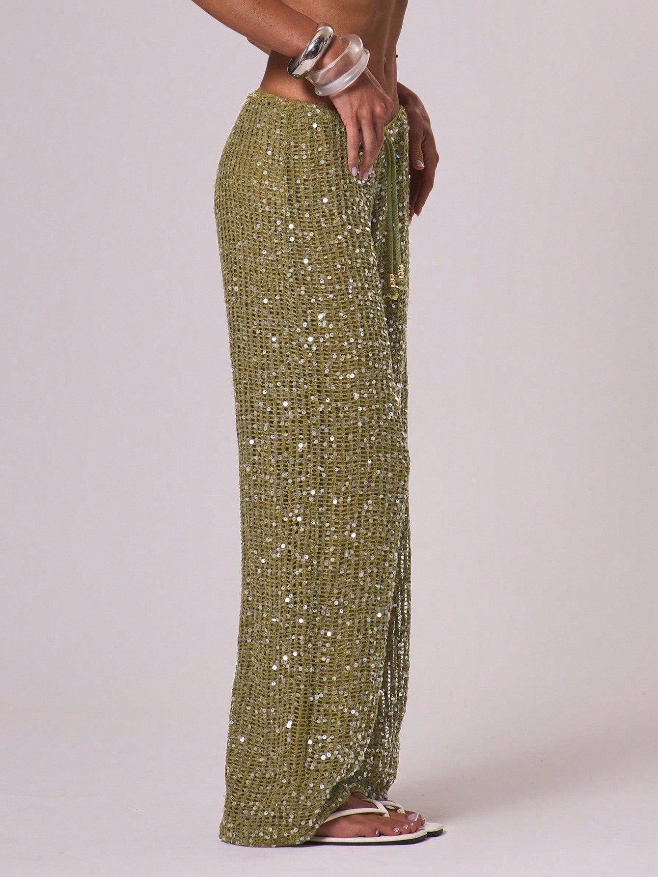 Musera Resort Women Cover Ups Ibiza Boho Vacation Holiday Beach Elegant Summer Sequin Wide Leg Crochet - image 9