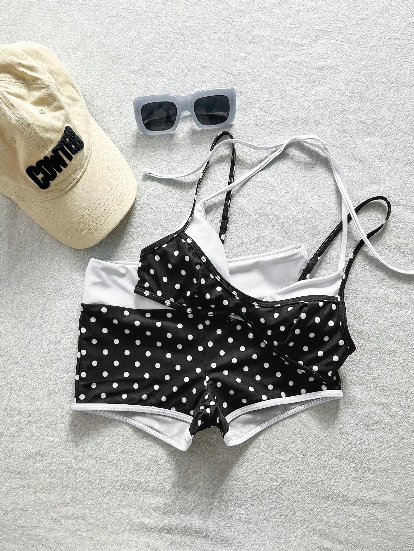Bonvoyette 2pcs Women's Swimwear Bikini, Blue Yellow Graphic Polka Dot Striped Swimshorts For Boho Vacation, - image 8