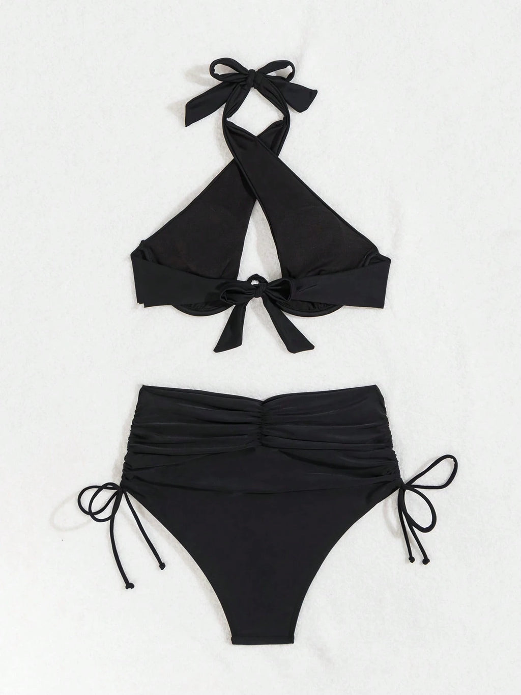 Swim SXY Women's Solid Color Halter Neck Bikini Set With Underwire,