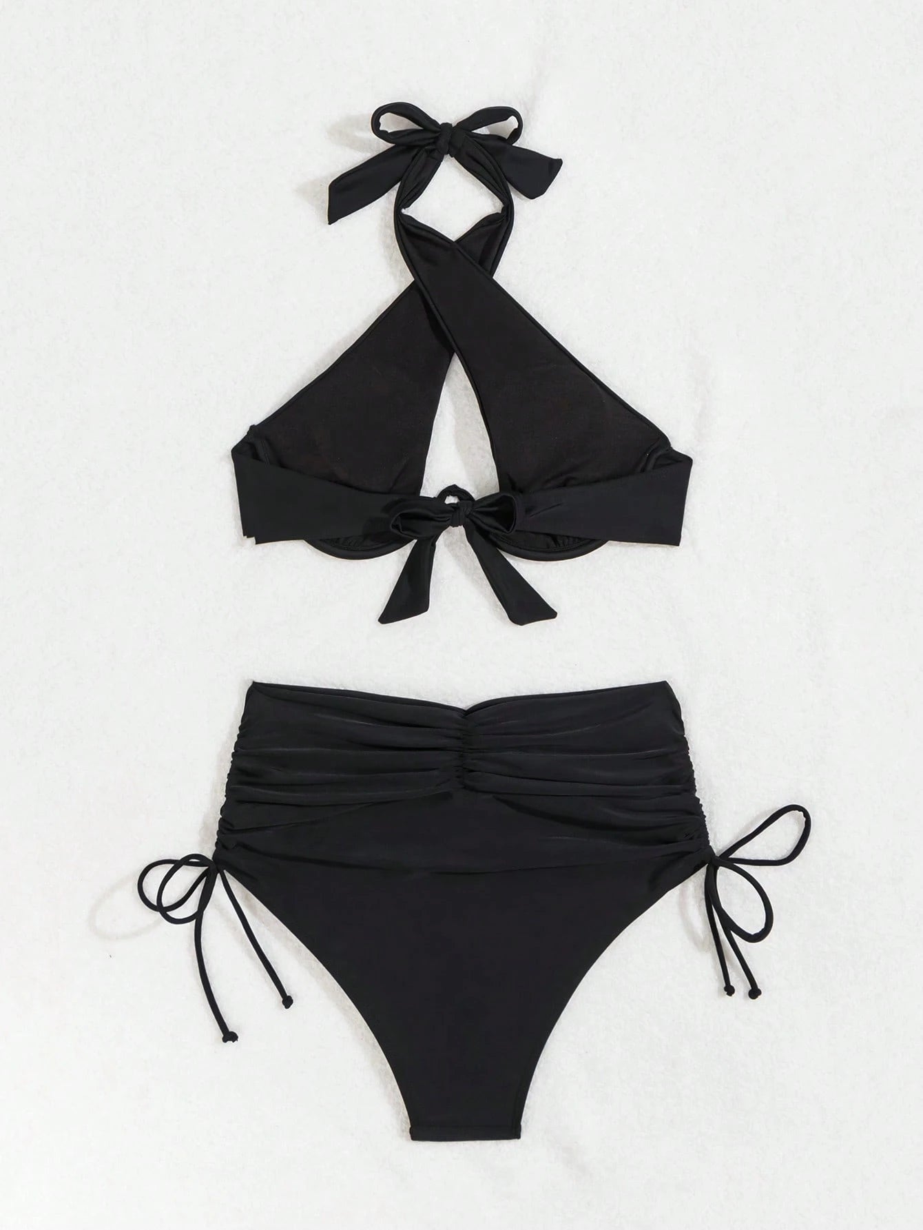Swim SXY Women's Solid Color Halter Neck Bikini Set With Underwire,